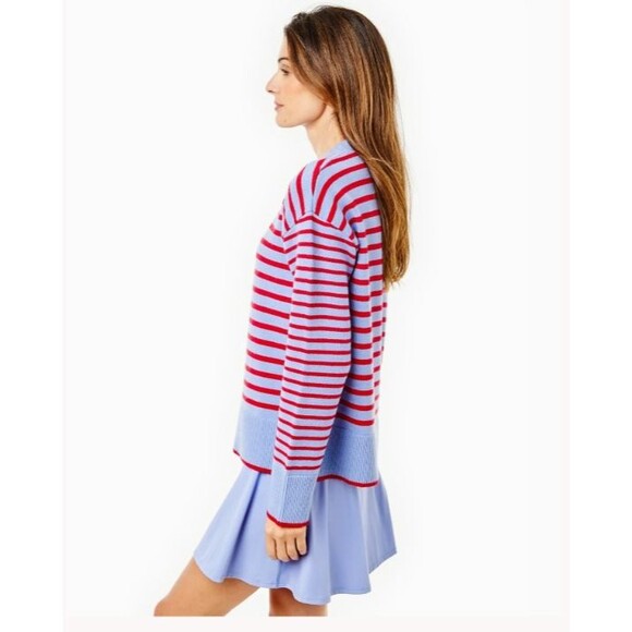 Addison Bay Knit Carlyle Crewneck Sweater Violet/Cherry Stripe Small NWT - Picture 10 of 13